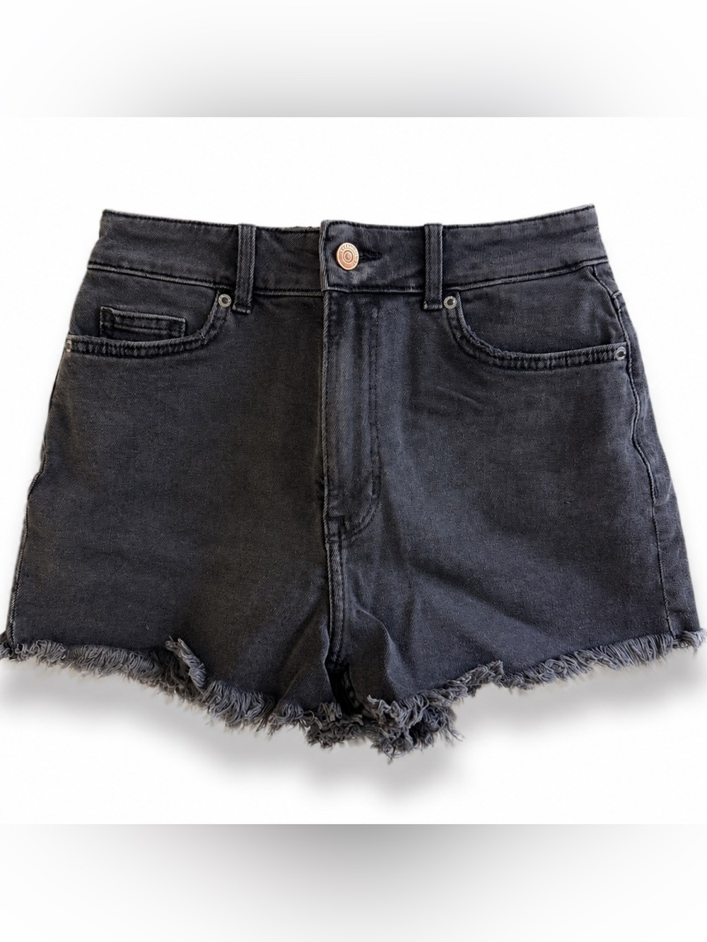 Divided H&M Charcoal Gray High-Rise Frayed Hem Distressed Denim Shorts Size 2